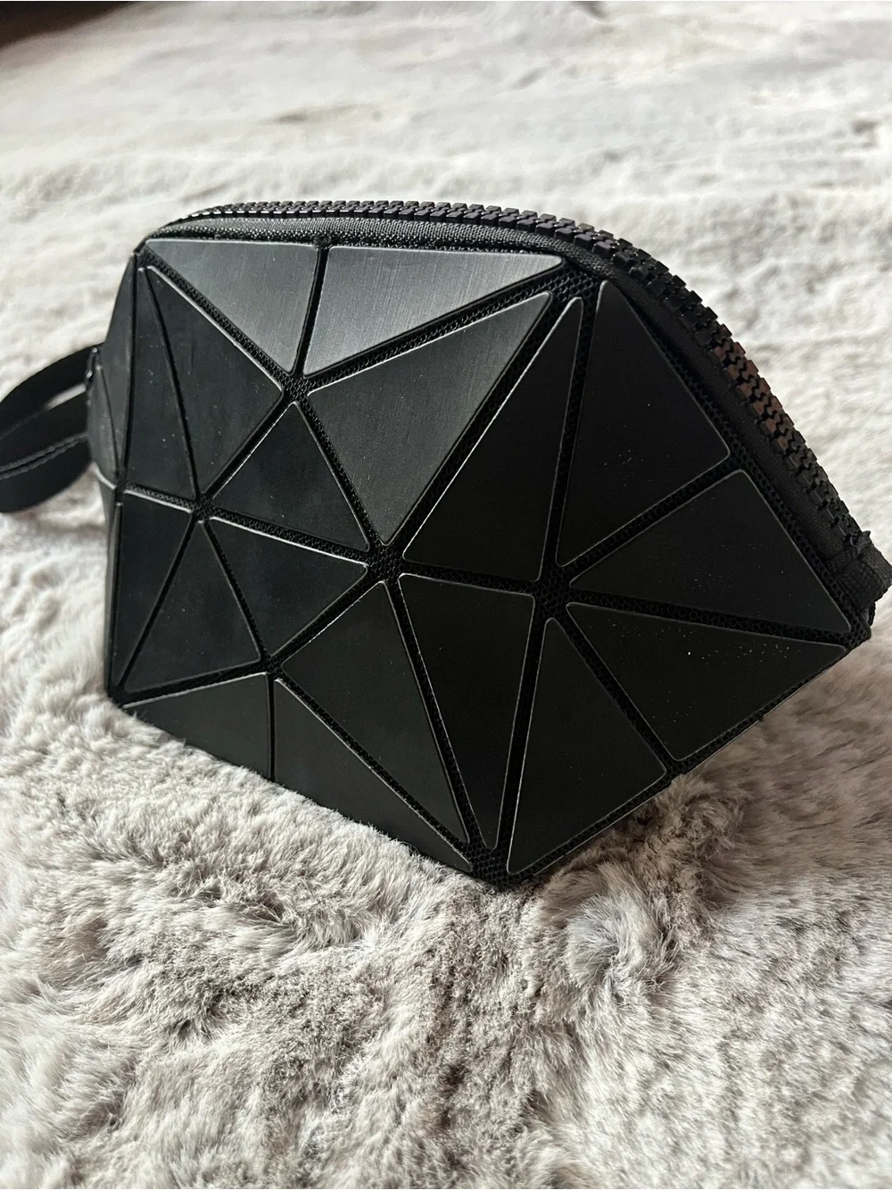 Geometric Prism Collapsible Black Cosmetic Wristlet Makeup Bag